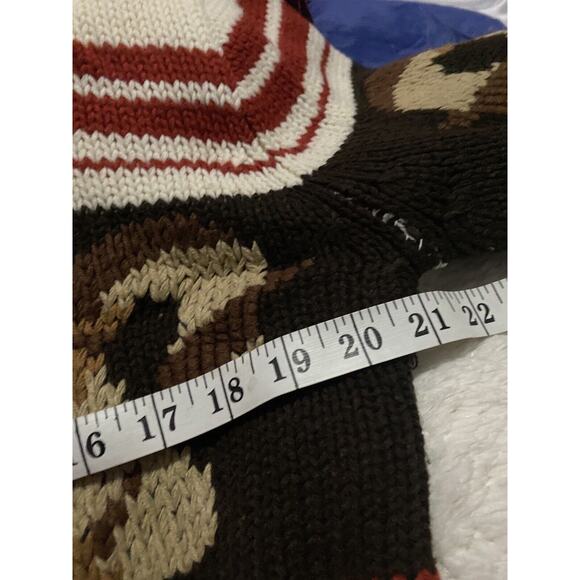 Vtg silton Knit Sweater ram horns Men Large brown cream Red Stripe Reindeer - Picture 10 of 10